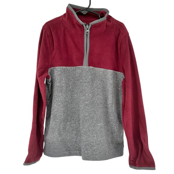 Oshkosh Bgosh Pullover Boys 10/10A Half-Zip Fleece Sweatshirt Burgundy Gray LS - Picture 1 of 7